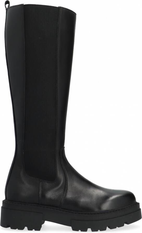 PS Poelman Loki High Dames Leren Chelsea Laarzen met Elastiek Zwart