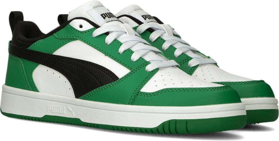 Puma Rebound V6 Lo sneakers wit zwart groen Jongens Meisjes Imitatieleer 26