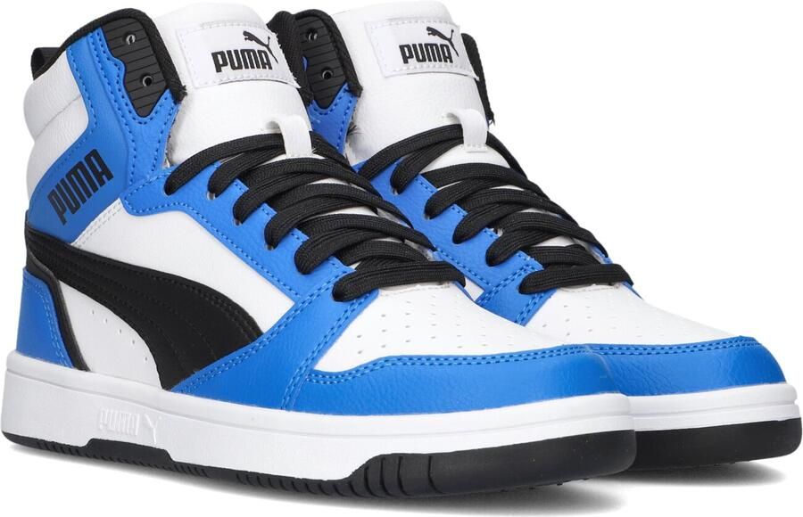 Puma Rebound v6 Mid V6 Mid sneakers wit zwart kobaltblauw Jongens Meisjes Imitatieleer 35.5