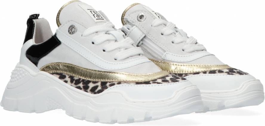 RED-RAG Goud Witte Sneakers Met Leopard Print | 13262 - Schoenen.nl