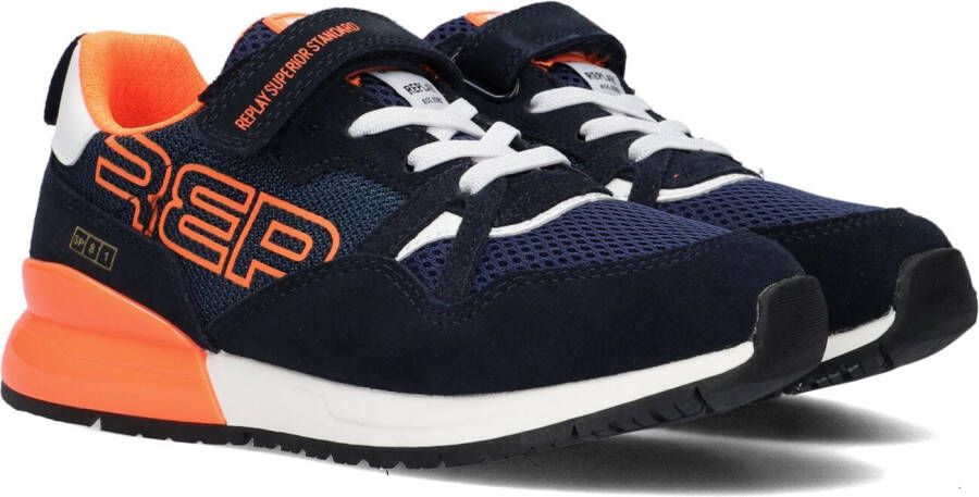 Replay SHOOT JR-1 suede sneakers donkerblauw oranje Logo 37