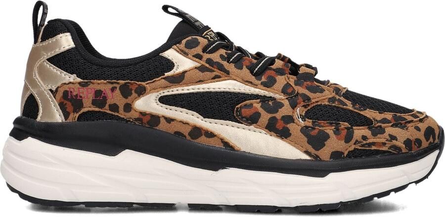REPLAY Christal JR girl 7 chunky sneakers met panterprint cognac zwart