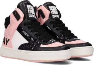 Replay Cobra Basket Veterboot Meisjes Zwart Wit Roze