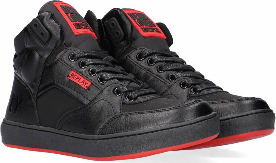 Replay Wall Hoge sneakers Leren Sneaker Jongens Zwart - Schoenen.nl