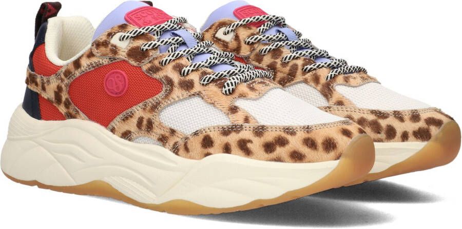 Scotch & Soda Celest 33C chunky leren sneakers met panterprint beige rood