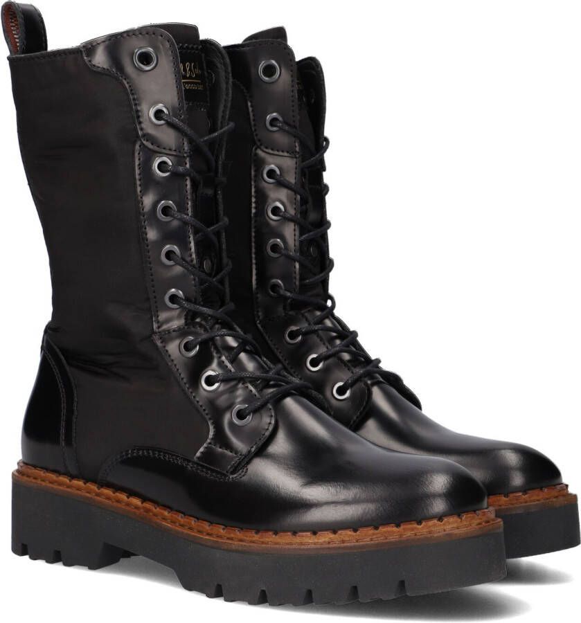 Scotch & Soda Olivine Mid Veterboots Laarzen Met Veters Dames Zwart