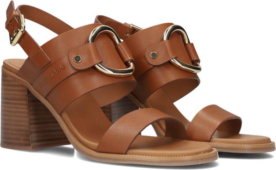 See by Chloé Bruin Leren Sandalen met Gouden Detail Brown Dames