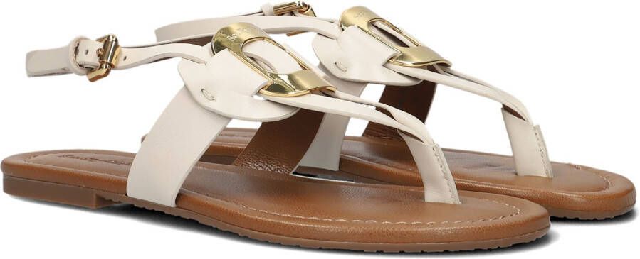 See by Chloé Chany Platte Sandalen Crèmekleurig Leer met Metalen Cirkel Applicatie White Dames