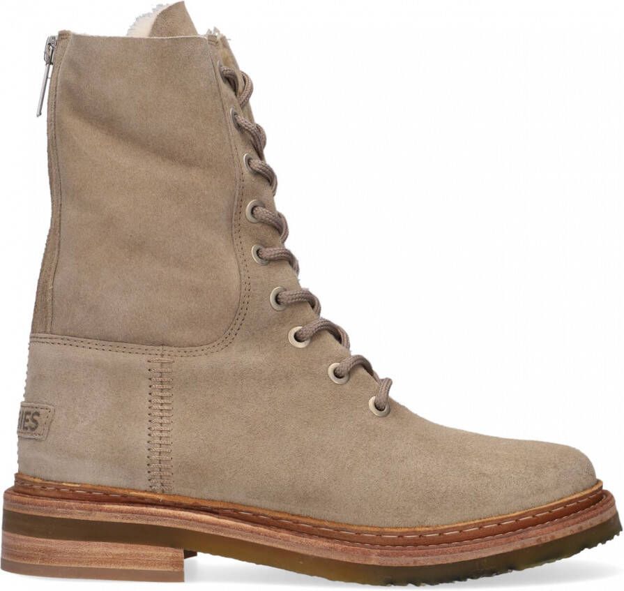 Shabbies 184020133 Veterboots Laarzen Met Veters Dames Beige - Schoenen.nl