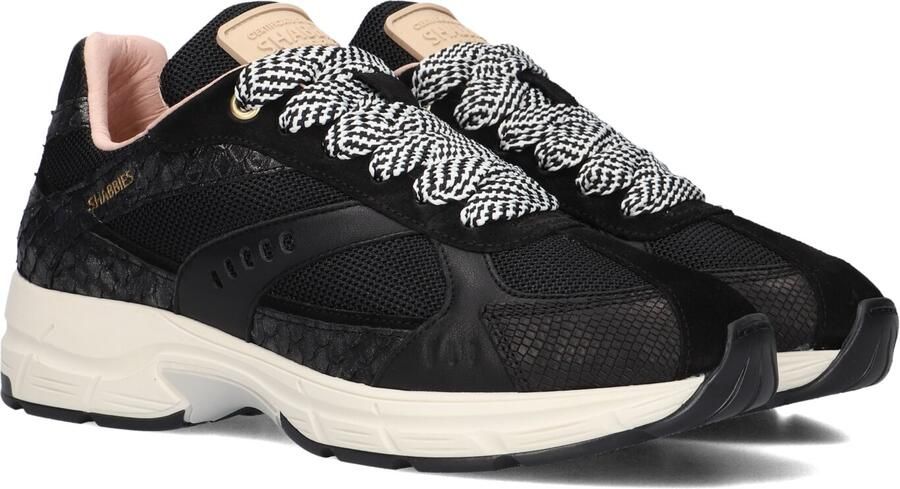 SHABBIES Lage Sneakers Dames Celia Race Leer Zwart