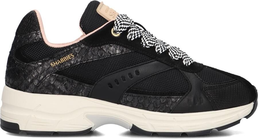 SHABBIES Lage Sneakers Dames Celia Race Leer Zwart