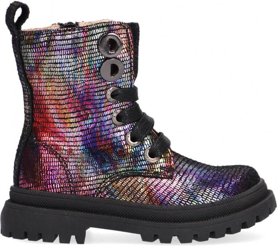 Shoesme zwarte bikerboots met allover multicolor print