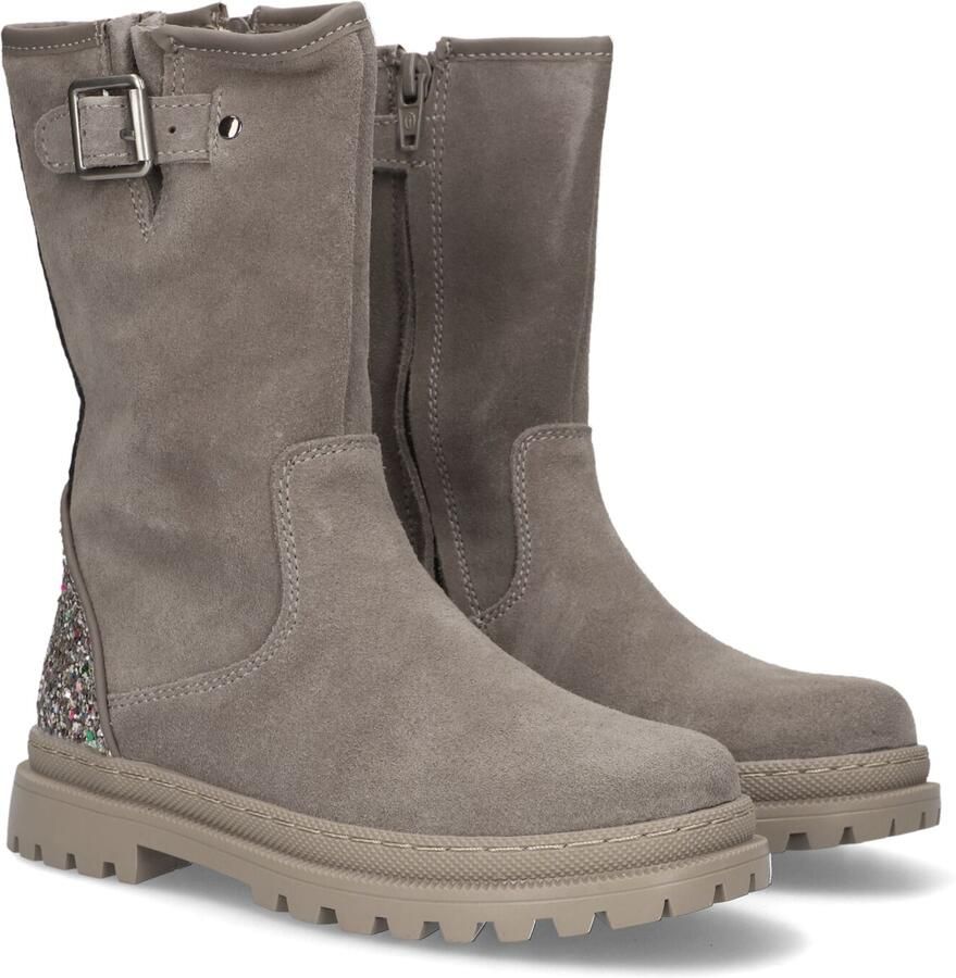 Shoesme suède laarzen met profielzool en glitters taupe