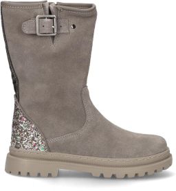 Shoesme suède laarzen met profielzool en glitters taupe Bruin