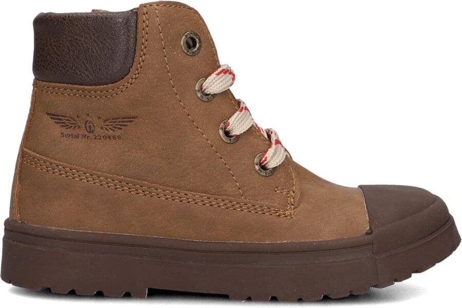 Shoesme Cognac Veterboot Met Patch Veterschoen Kind Jongens Brown Microleer