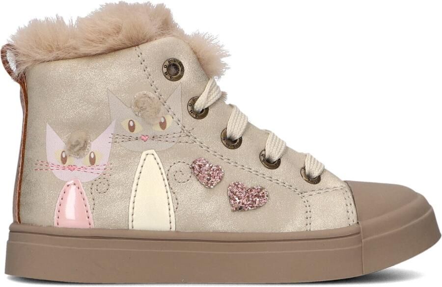 Shoesme Gouden Veterboot Met Katjes Veterschoen Kind Meisjes Gold Cat Microfiber Leer