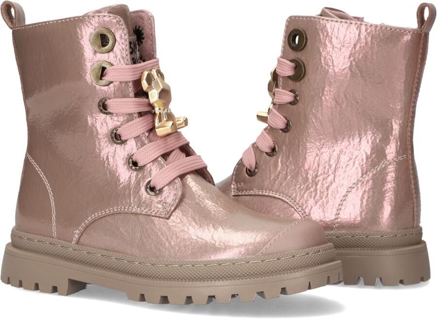 Shoesme suède enkelboots met profielzool roze metallic - Foto 4