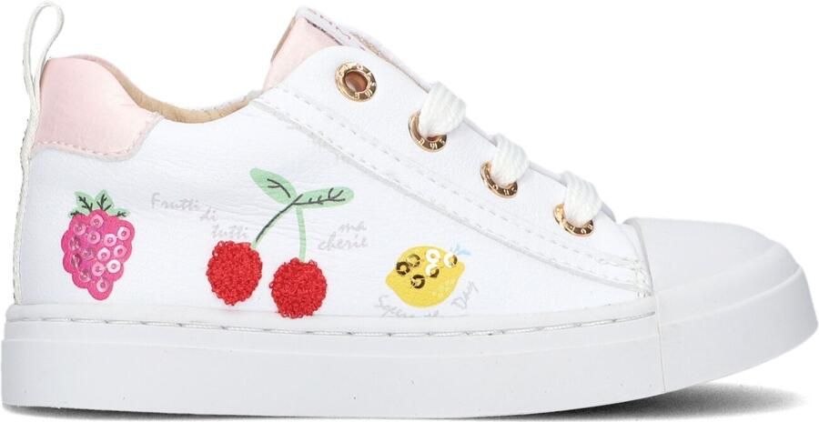 Shoesme Witte Sneaker Met Kersjes Veterschoen Kind Meisjes White Fruits Microleer