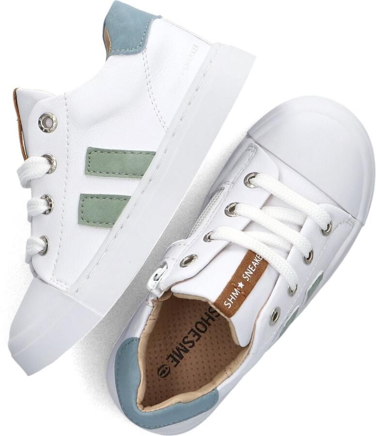 Shoesme Witte Sneaker Met Stripings Veterschoen Kind Unisex White Green Microleer - Foto 2