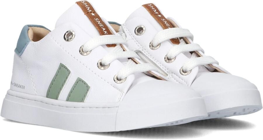 Shoesme Witte Sneaker Met Stripings Veterschoen Kind Unisex White Green Microleer