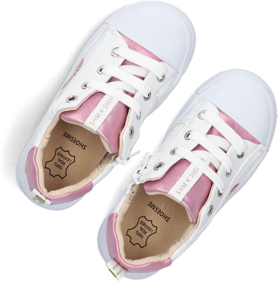 Shoesme Witte Sneaker Met Vlinders Veterschoen Kind Meisjes White Pink Microleer - Foto 2