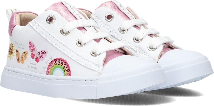 Shoesme Witte Sneaker Met Vlinders Veterschoen Kind Meisjes White Pink Microleer