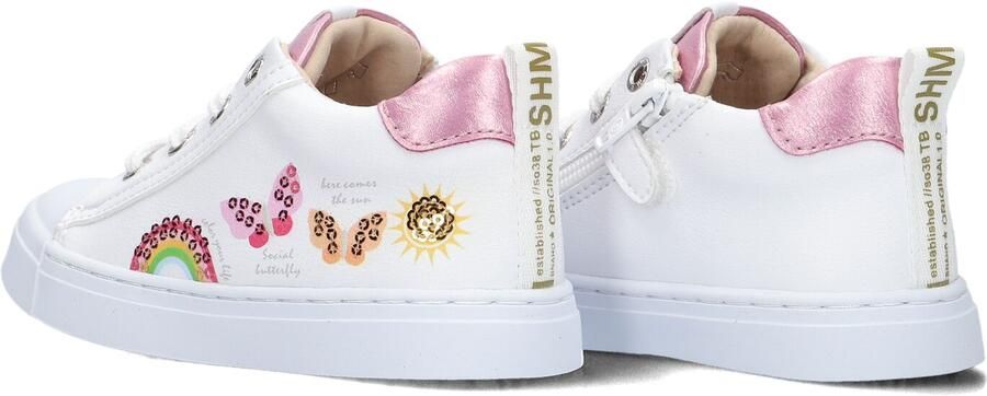 Shoesme Witte Sneaker Met Vlinders Veterschoen Kind Meisjes White Pink Microleer - Foto 5