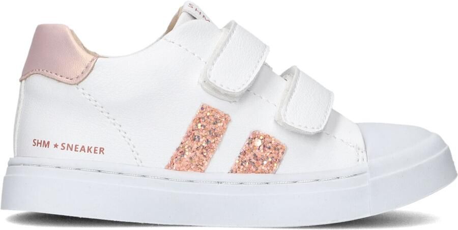 Shoesme Witte Sneaker Met Roze Glitters Sneakers Kinderen Meisjes White Pink Microfiber leer