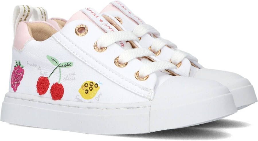 Shoesme Witte Sneaker Met Kersjes Veterschoen Kind Meisjes White Fruits Microleer
