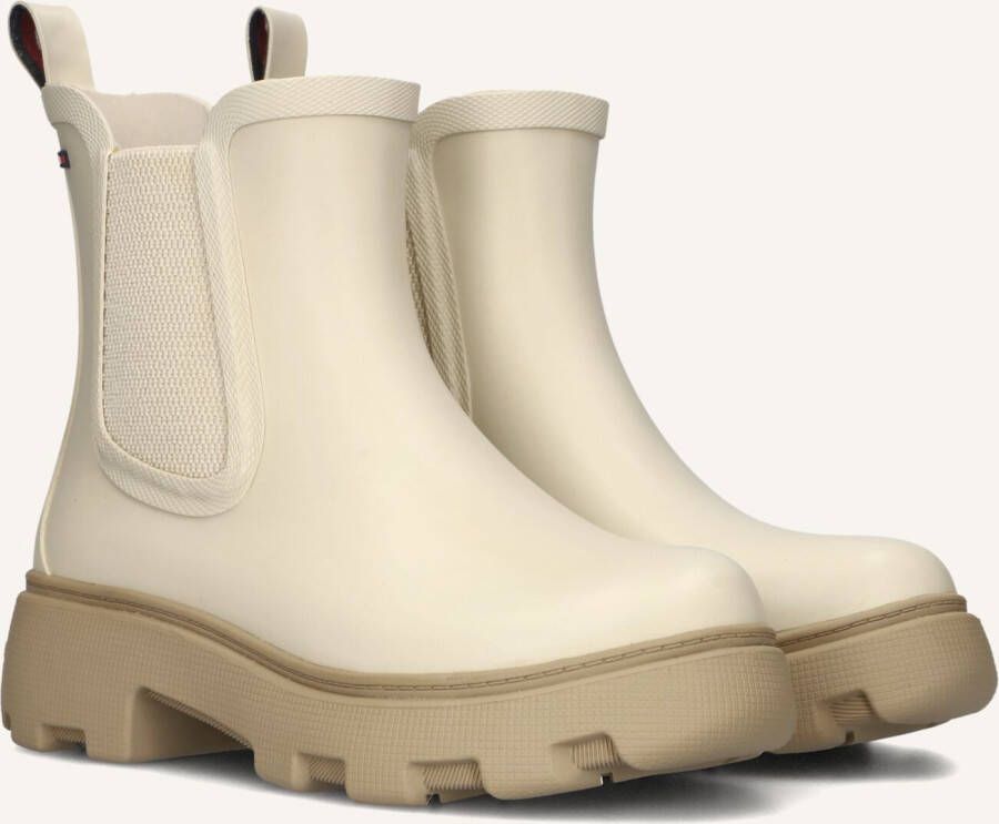 Tommy Hilfiger Chelsea-boots RUBBER FLAG CLEATED RAINBOOT blokhak instaplaarzen rubberlaarzen tweezijdige stretchinzet