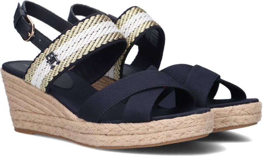 TOMMY HILFIGER Blauwe Sandalen Golden Webbing Mid Wedge