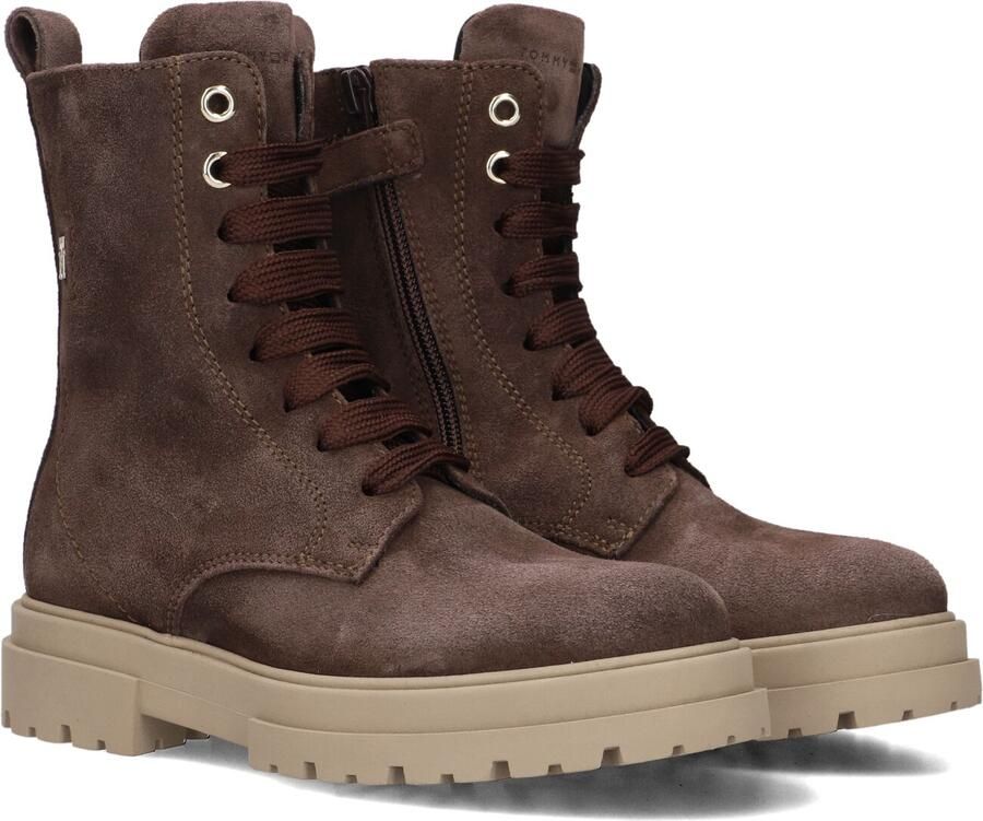 Tommy Hilfiger suède enkelboots met profielzool donkerbruin