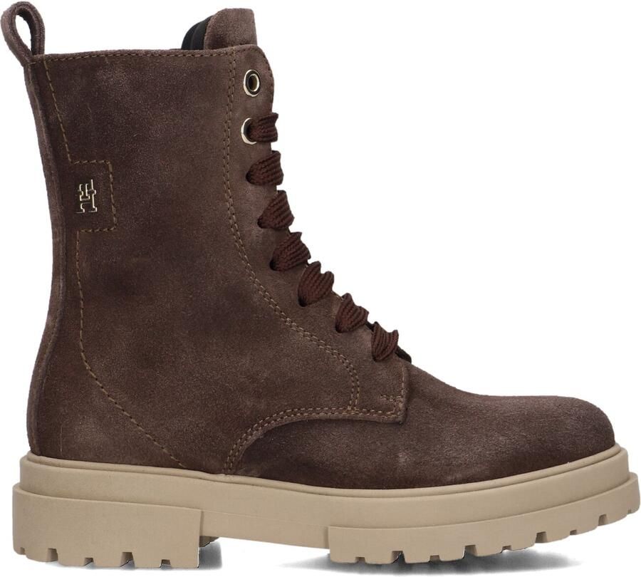 Tommy Hilfiger suède enkelboots met profielzool donkerbruin - Foto 3