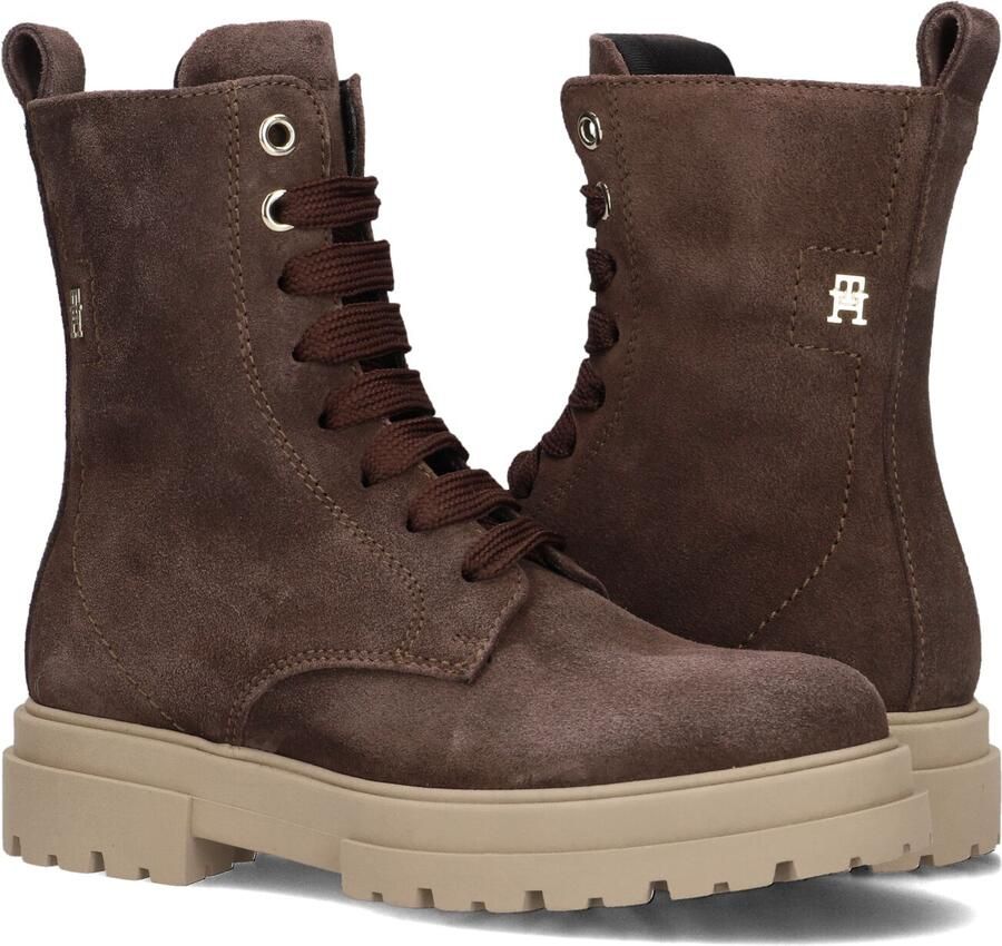 Tommy Hilfiger suède enkelboots met profielzool donkerbruin - Foto 2