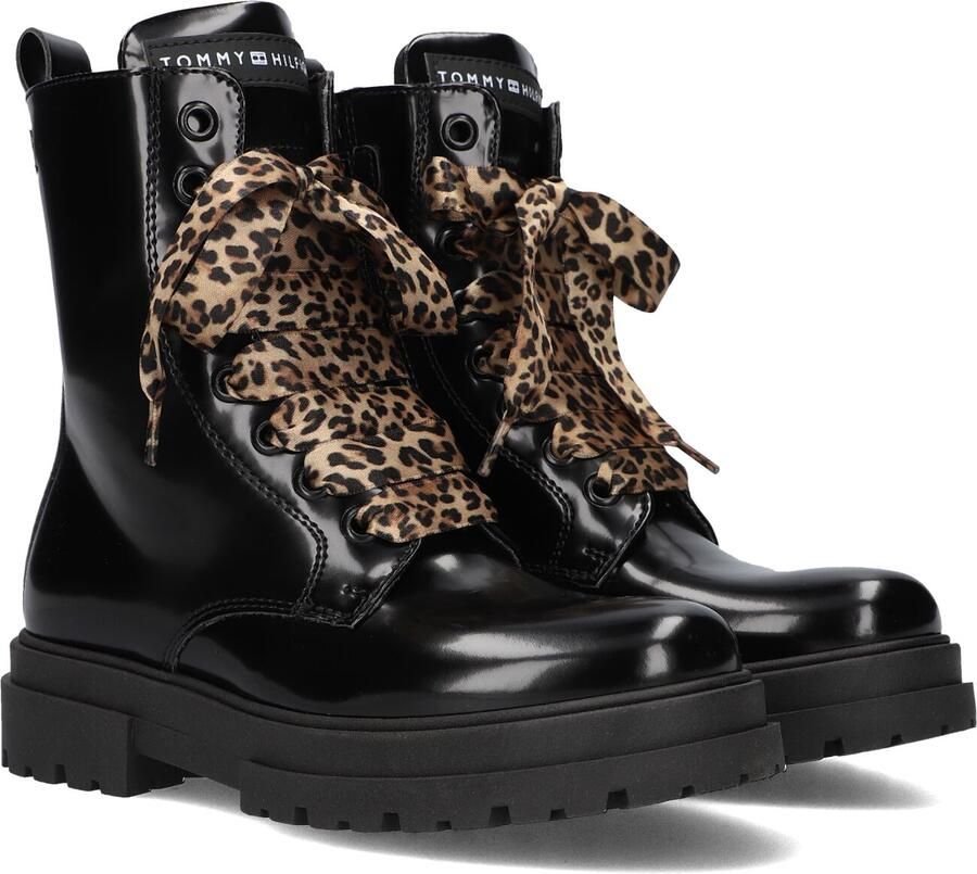 Tommy Hilfiger imitatieleren enkelboots met profielzool zwart