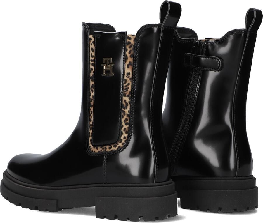 Tommy Hilfiger imitatieleren enkelboots met profielzool en panterprint zwart - Foto 4