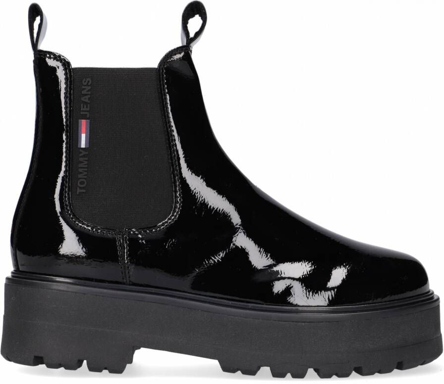 TOMMY JEANS Chelsea boots PATENT CHELSEA BOOT met stretchinzet aan beide zijden