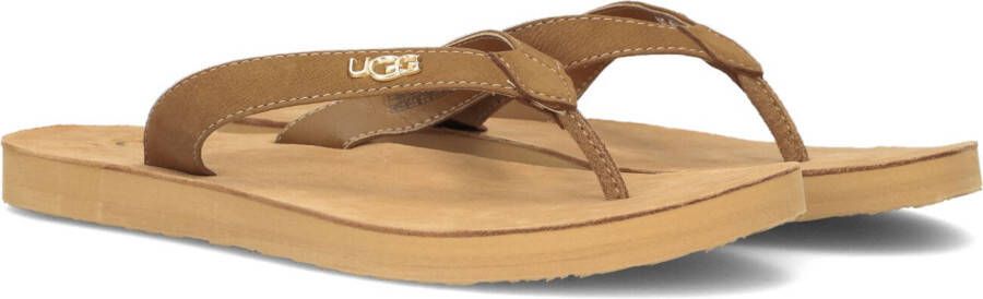 Ugg Tawney Logo Flip Flop voor Dames in Chestnut Nubuck | Leder