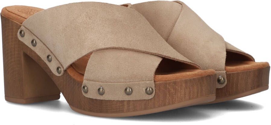 Unisa Taupe Suede Klomp Muiltjes Tapia Beige Dames