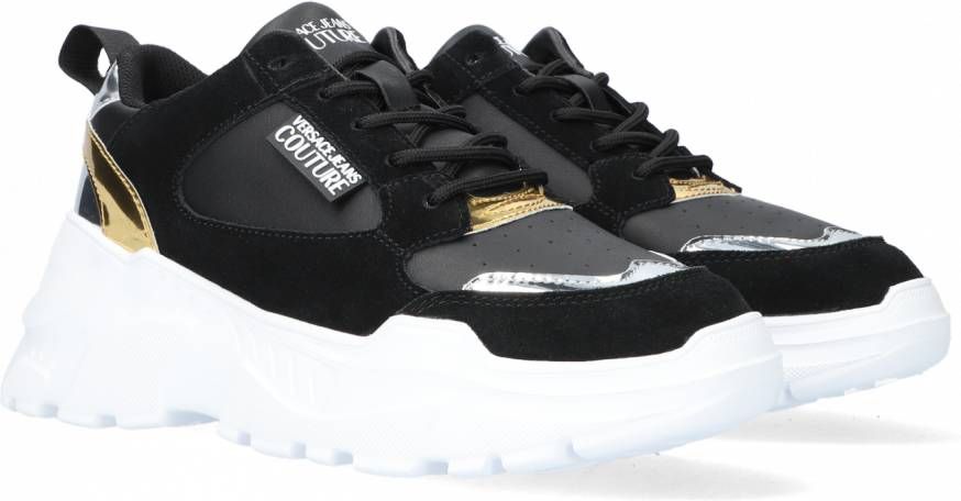 Versace Jeans Couture Logo Sneakers Leren en Stoffen Combinatie Black Dames