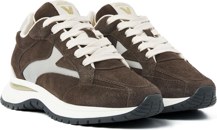 VIA VAI Lage Sneakers Dames Usher Riggs Suède Bruin