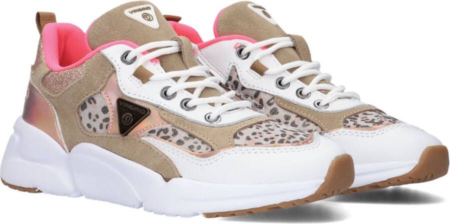 VINGINO Beau chunky leren sneakers met panterprint beige roze Meisjes Leer 32