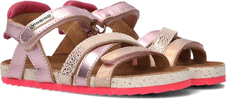 Vingino Vienna leren sandalen met panterprint roze roségoud