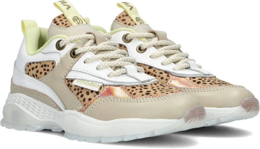 Vingino dy II leren sneakers met dierenprint beige multi