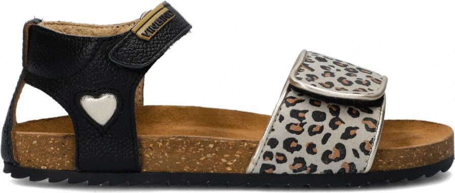 Vingino Floor leren sandalen panterprint zwart