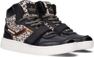 Vingino Senne Mid Velcro hoge leren sneakers met panterprint zwart multi