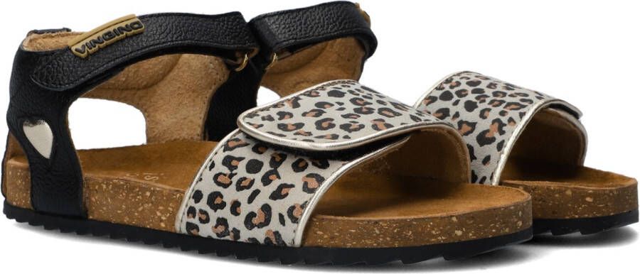 Vingino Floor leren sandalen panterprint zwart