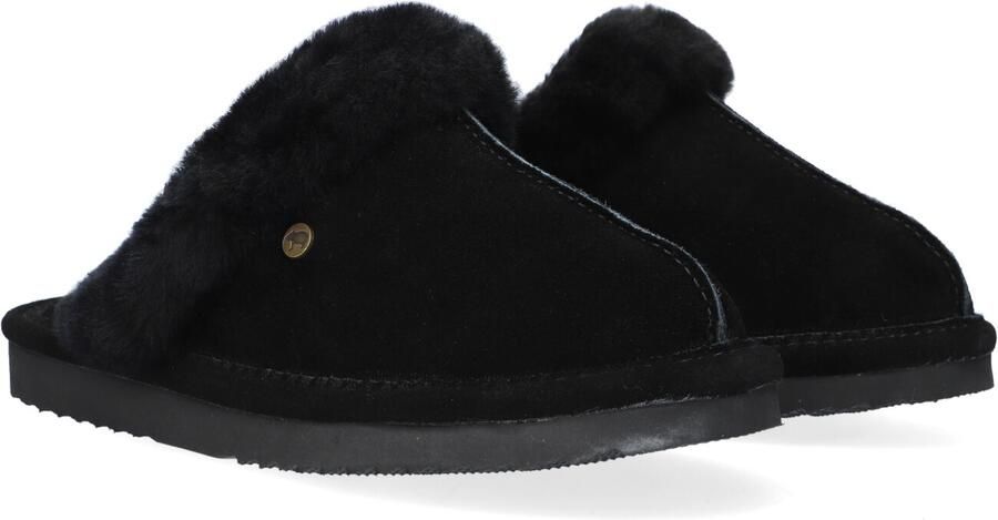 Warmbat Pantoffels Dames Sloffen Instappers Wol Harde zool Open hiel Lismore Zwart