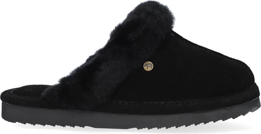 Warmbat Pantoffels Dames Sloffen Instappers Wol Harde zool Open hiel Lismore Zwart - Foto 3