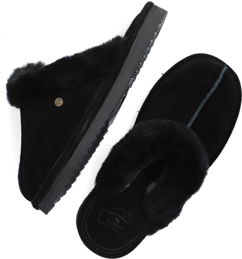 Warmbat Pantoffels Dames Sloffen Instappers Wol Harde zool Open hiel Lismore Zwart